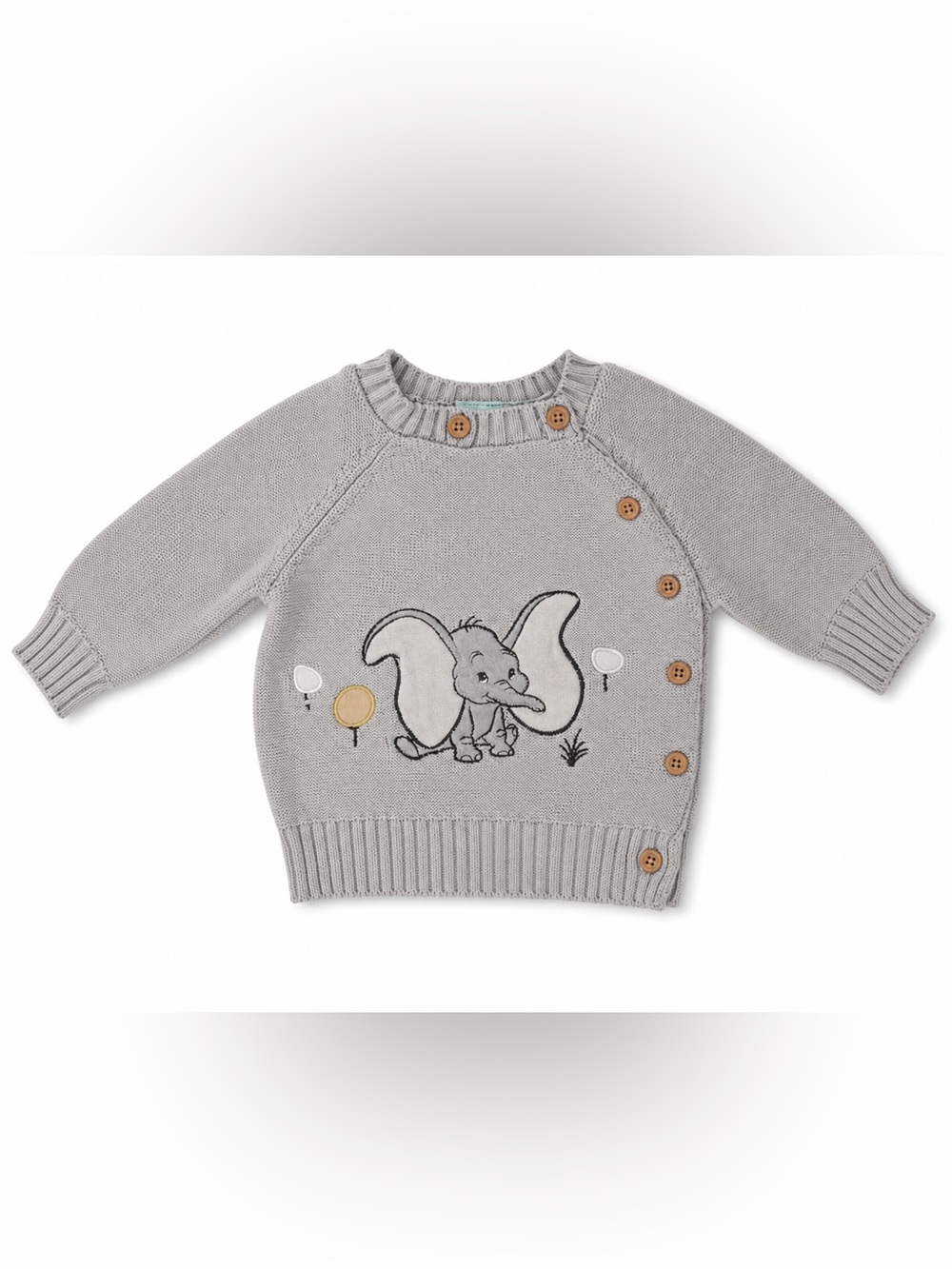 Disney Baby Dumbo Gray Knit Sweater 3-6 Months Elephant Button Pullover